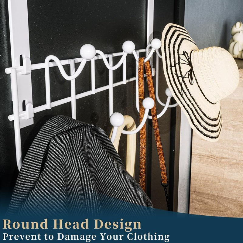 Consumest Over The Door Organizer Hooks, Door Hanger with 9 Coat Hooks & 2 Mesh Basket, Rustproof Back Storage Organizer for Bathroom, Kitchen, Bedroom-White (for 1.76in Doors) - Image 4